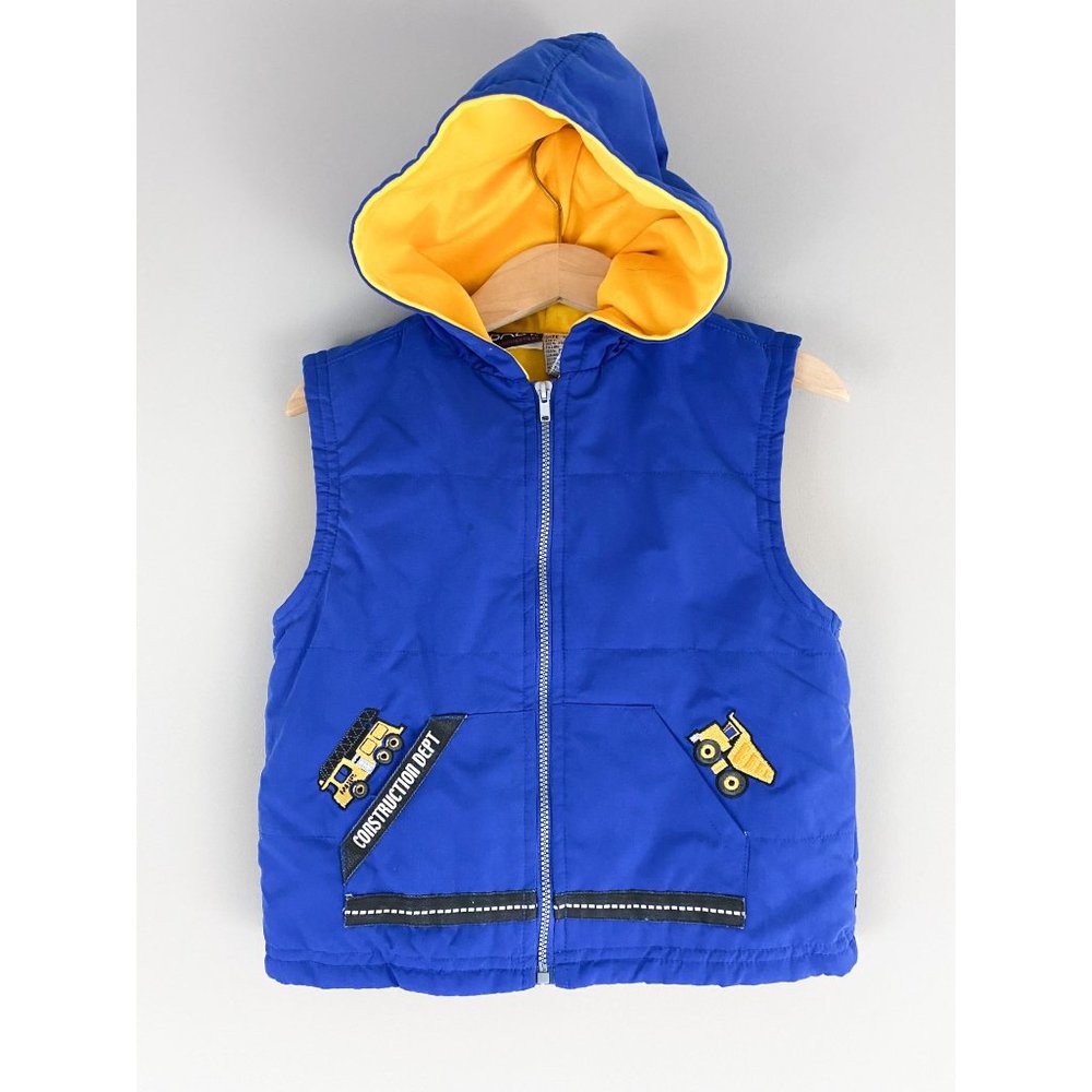 Construction Truck Vintage Boy's Blue Hooded Vest Baby Headquarters 12m